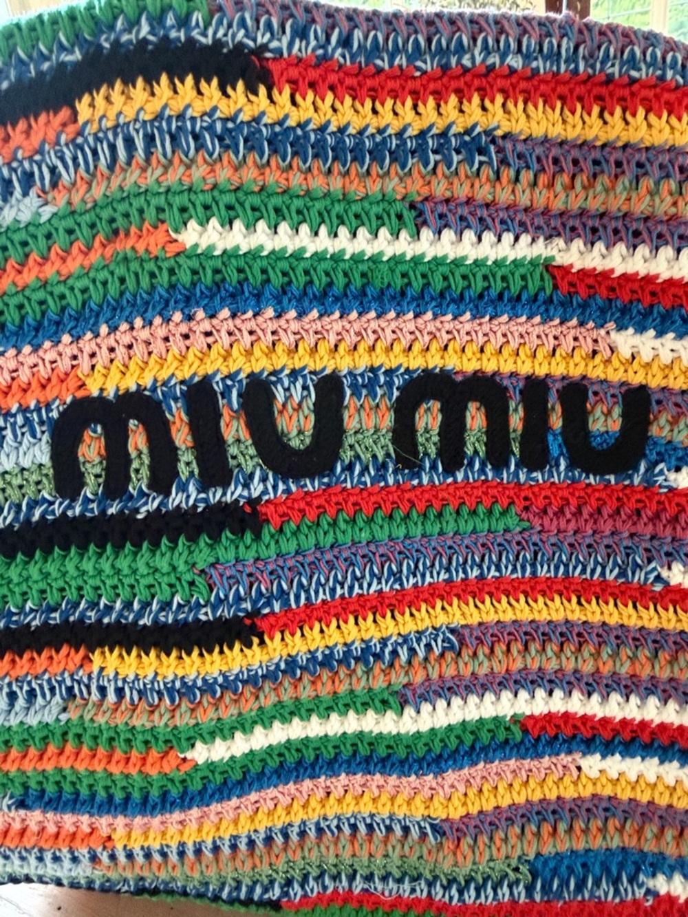 Miu Miu Multicolor Striped Crochet Tote with Black Logo - Picture 5 of 6